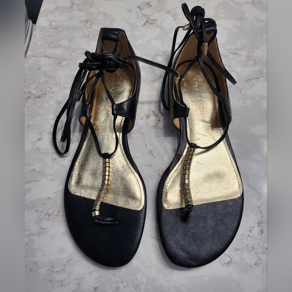 Black  Sandals with Gold Accents